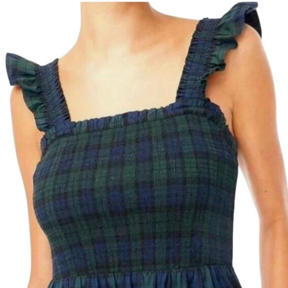 [J Crew] Navy Tartan Plaid Cotton Smocked Tiered Midi Nap Dress - Picture 7 of 7